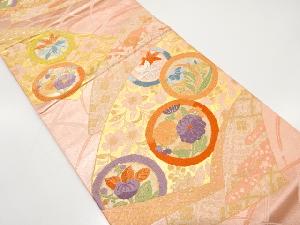 アンティーク　扇面に狂言丸模様織り出し袋帯(材料)